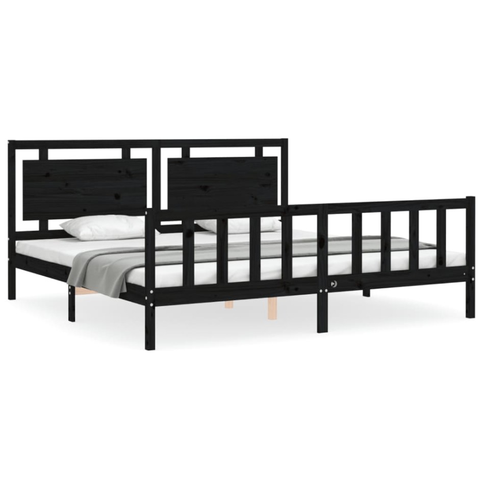 Estructura de cama con cabecero madera maciza negro 200x200