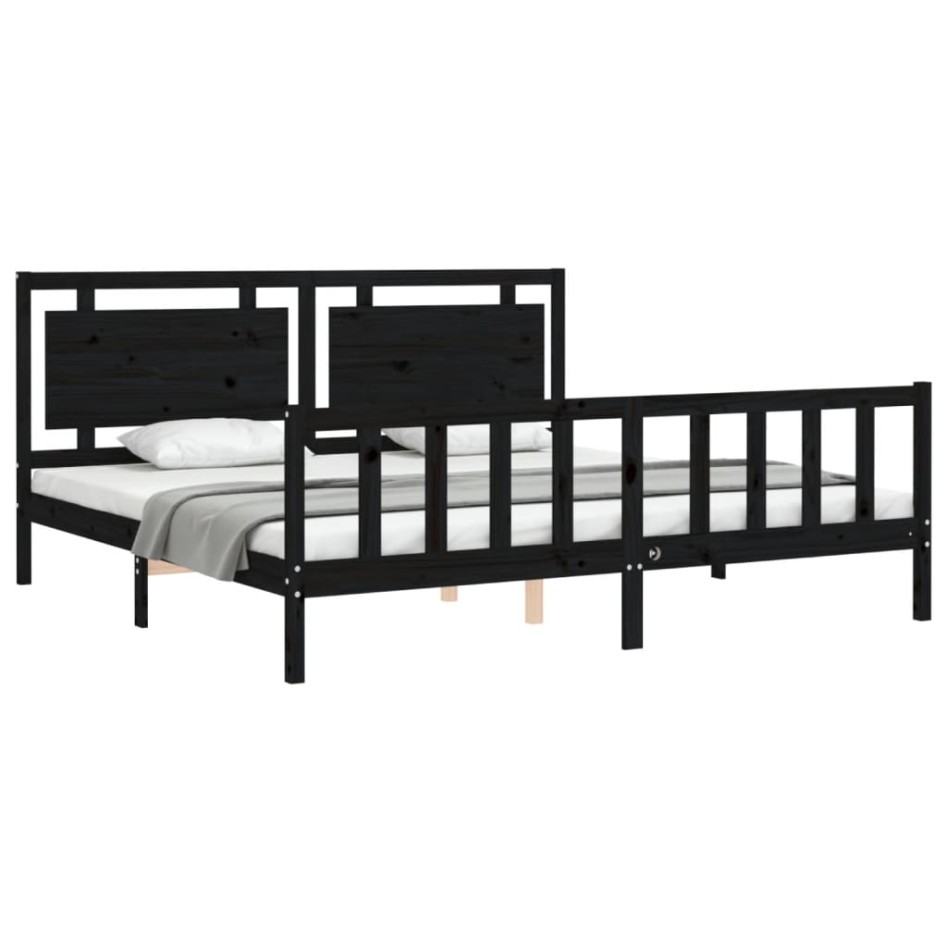 Estructura de cama con cabecero madera maciza negro 200x200