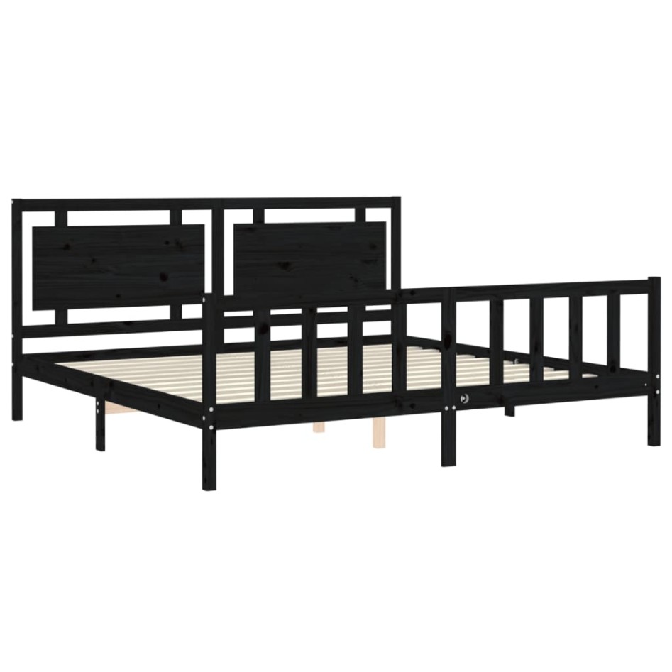 Estructura de cama con cabecero madera maciza negro 200x200