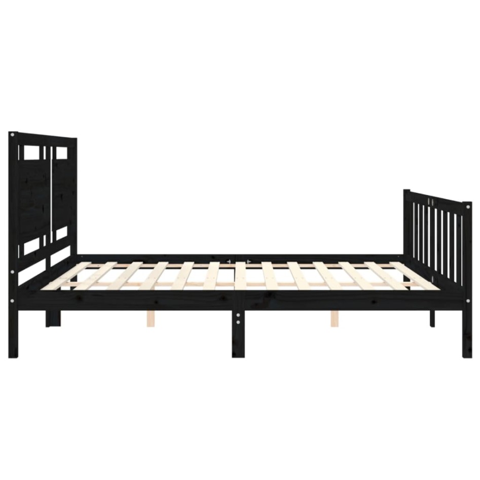 Estructura de cama con cabecero madera maciza negro 200x200