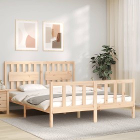 Estructura de cama con cabecero madera maciza 160x200