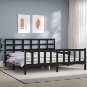 Estructura de cama con cabecero madera maciza negro 200x200