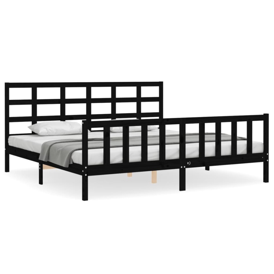 Estructura de cama con cabecero madera maciza negro 200x200