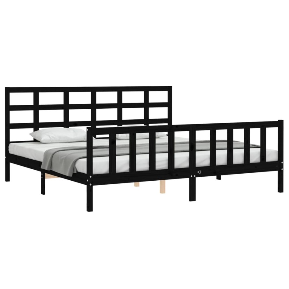 Estructura de cama con cabecero madera maciza negro 200x200
