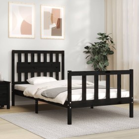 Estructura de cama con cabecero madera maciza negro 100x200