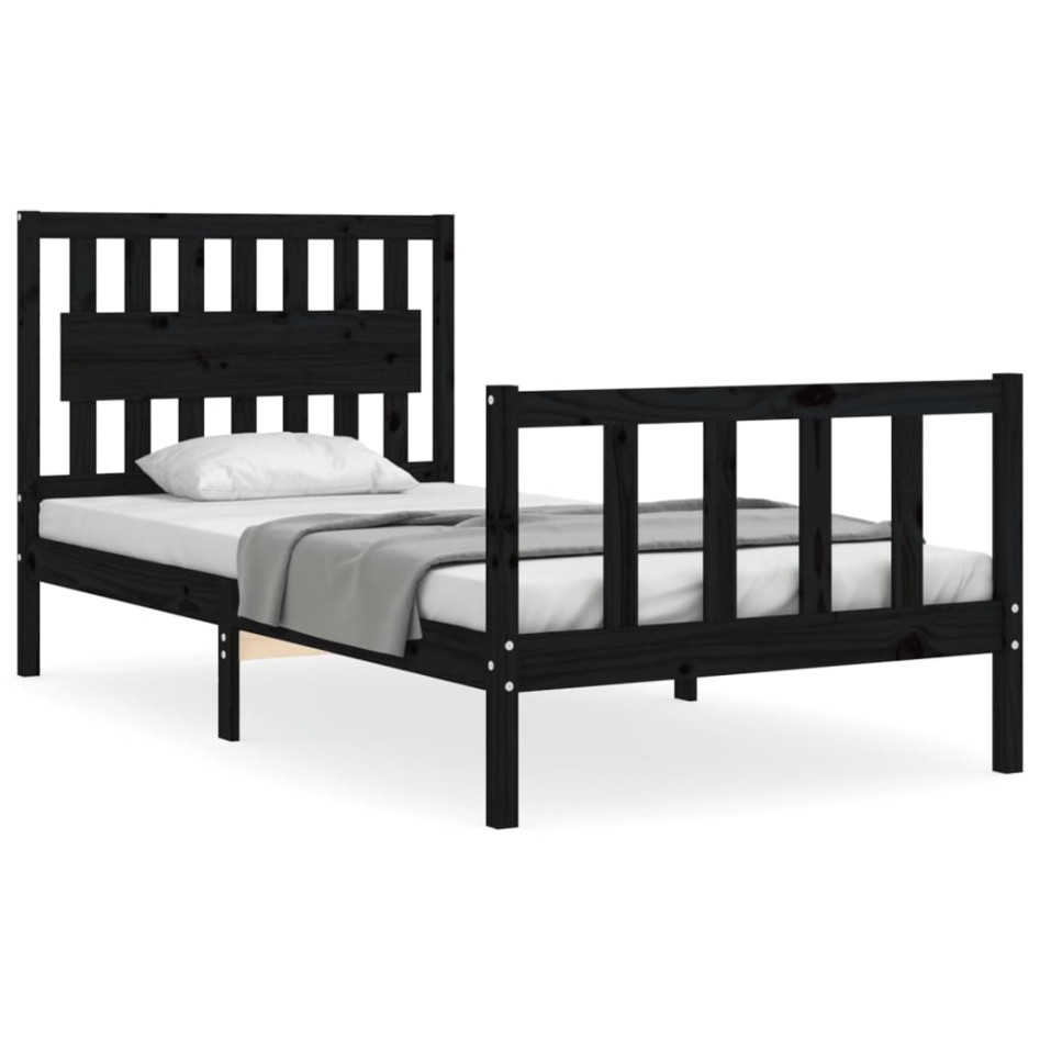 Estructura de cama con cabecero madera maciza negro 100x200