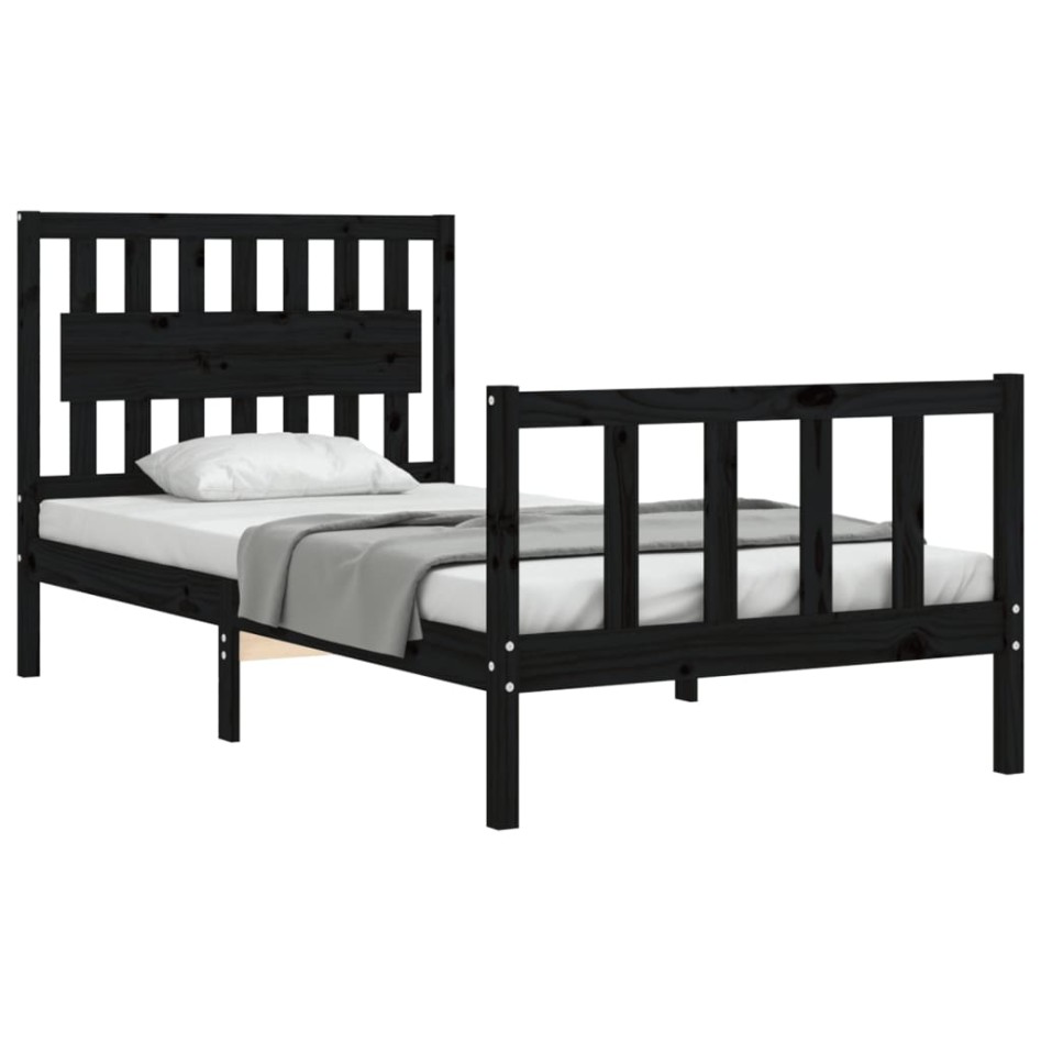 Estructura de cama con cabecero madera maciza negro 100x200