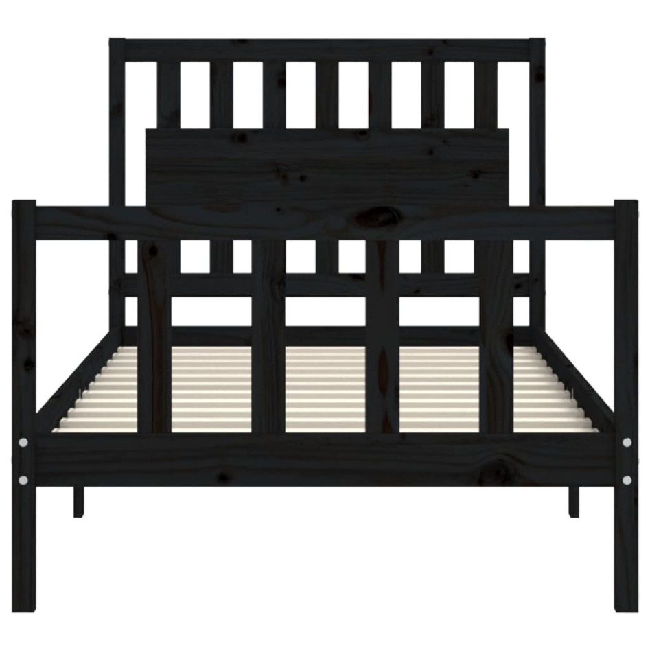 Estructura de cama con cabecero madera maciza negro 100x200
