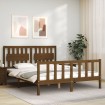 Estructura de cama matrimonio con cabecero madera marrón miel