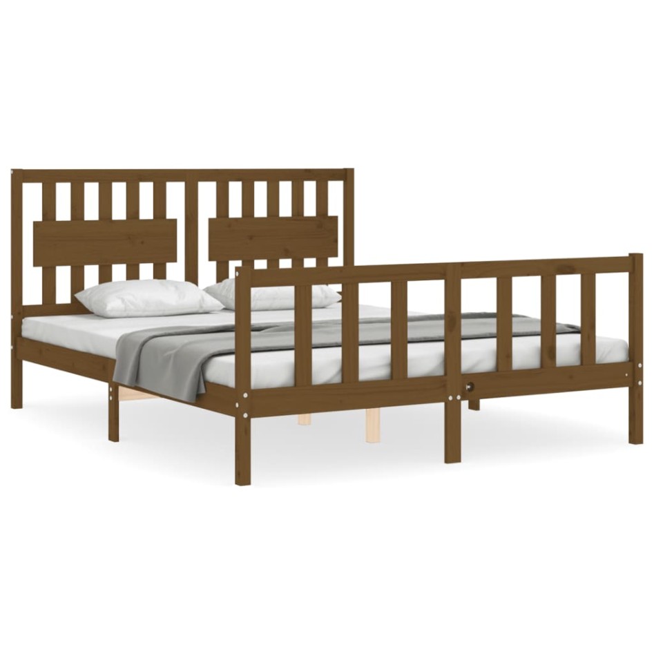 Estructura de cama matrimonio con cabecero madera marrón