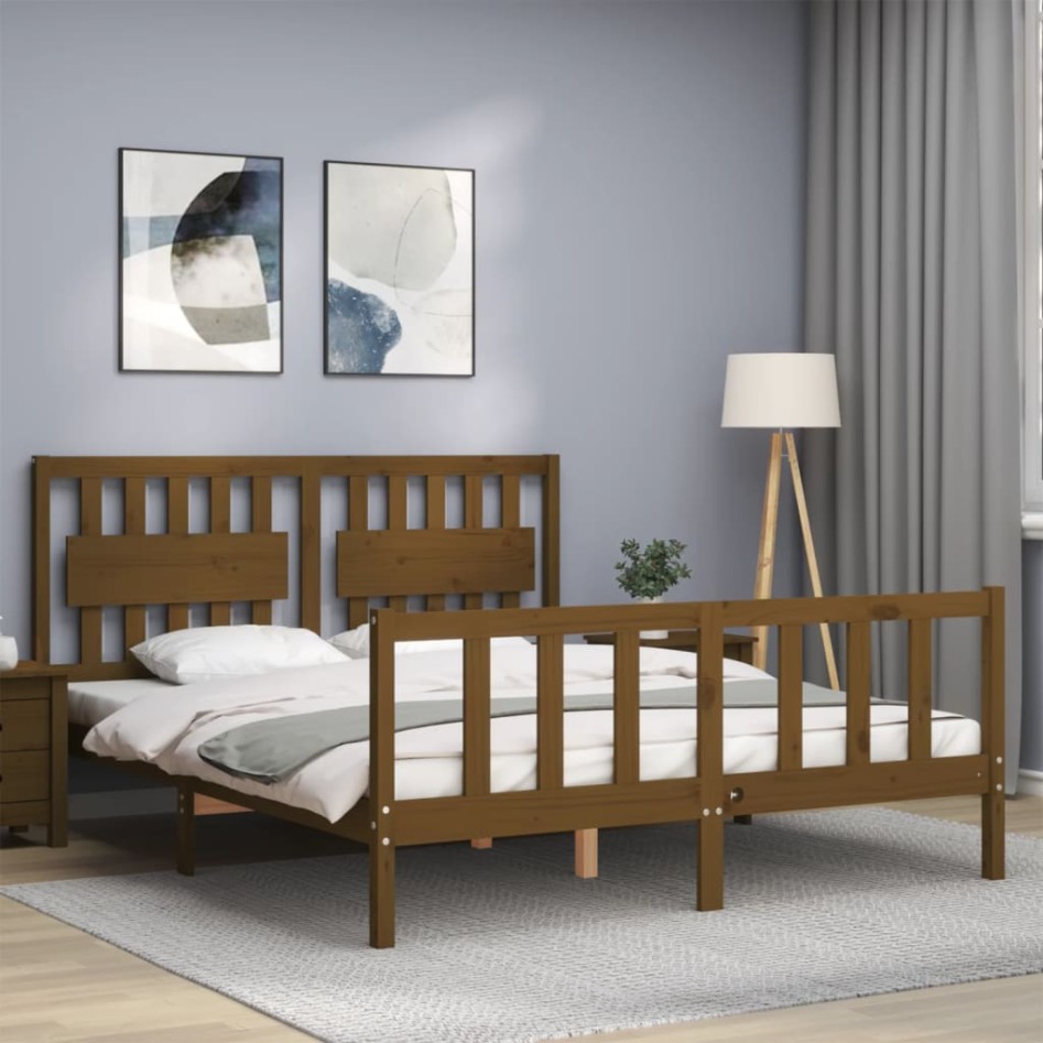 Estructura de cama matrimonio con cabecero madera marrón