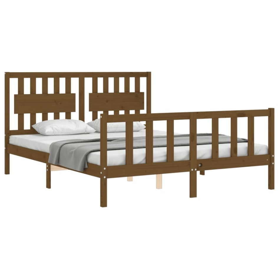Estructura de cama matrimonio con cabecero madera marrón