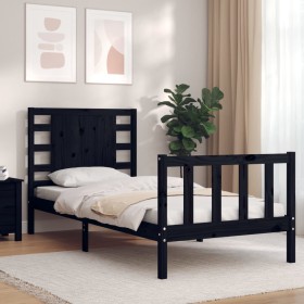 Estructura de cama individual con cabecero madera maciza