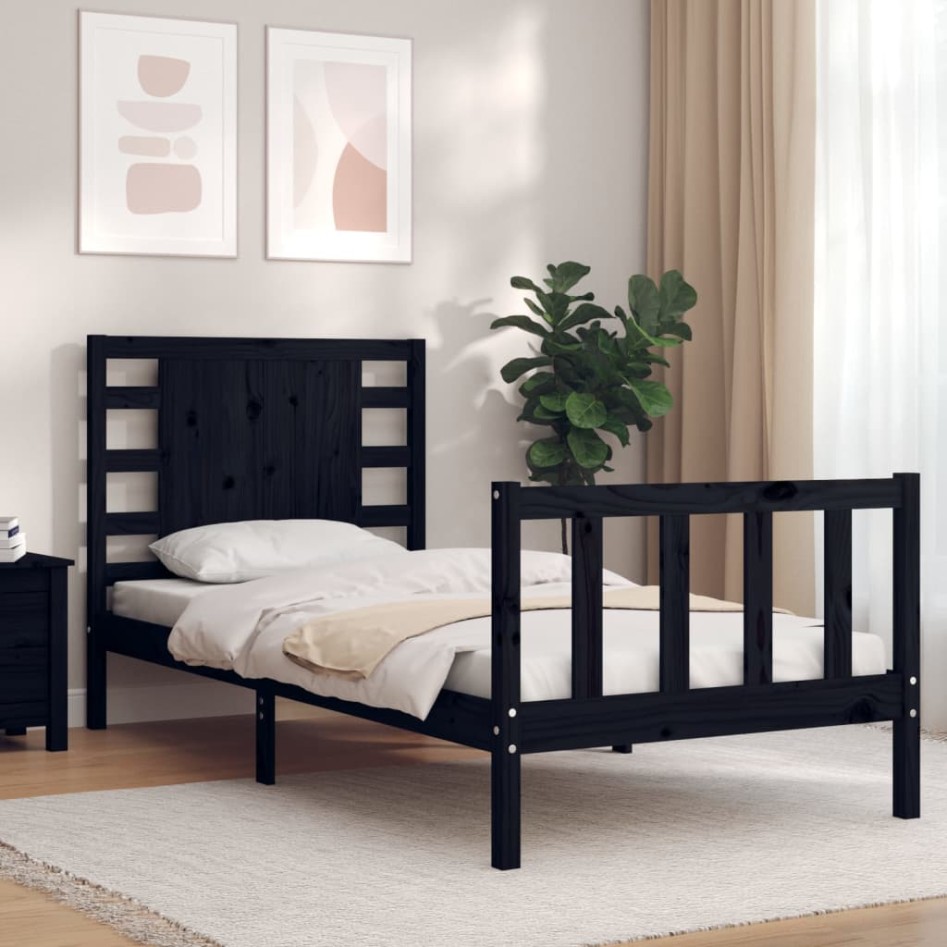 Estructura de cama individual con cabecero madera maciza