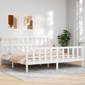 Estructura de cama con cabecero madera maciza blanco 200x200