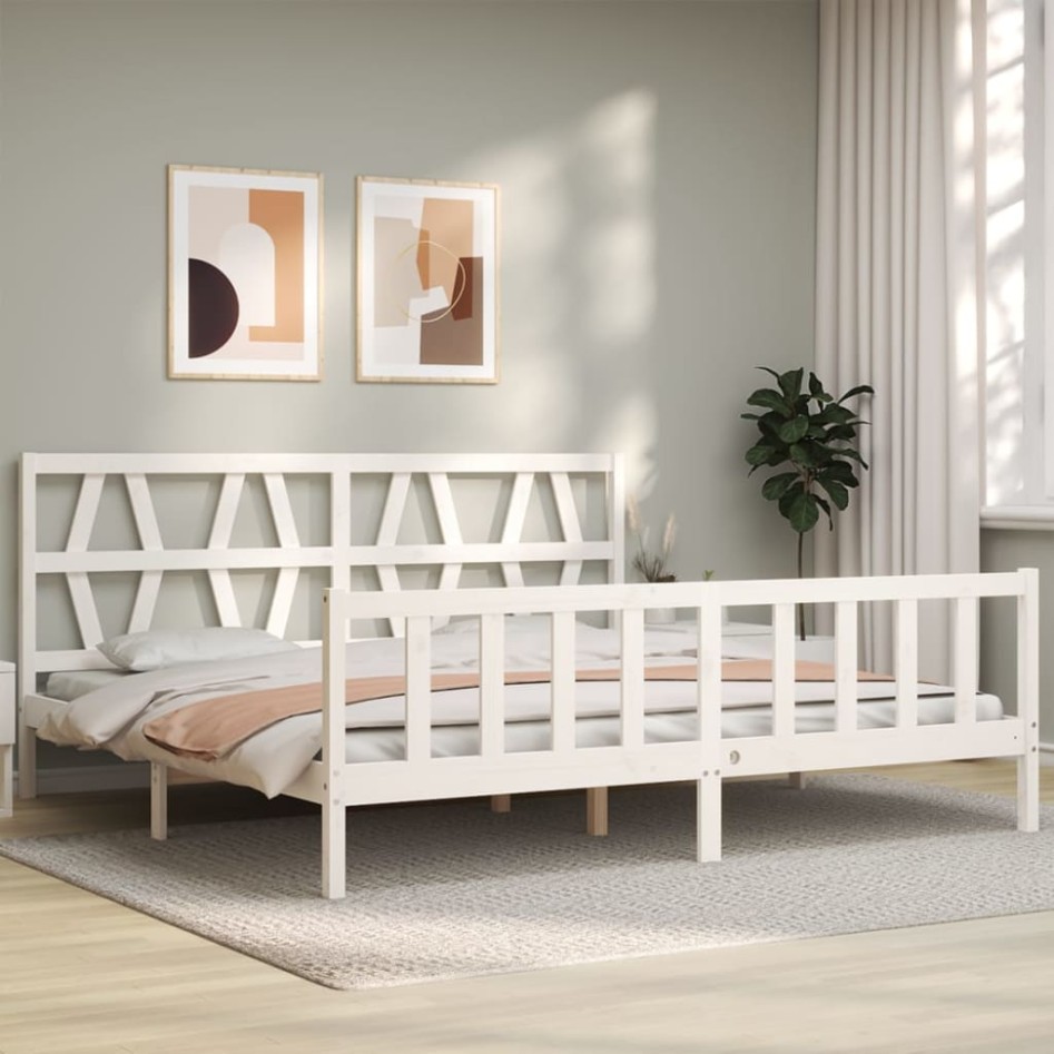 Estructura de cama con cabecero madera maciza blanco 200x200