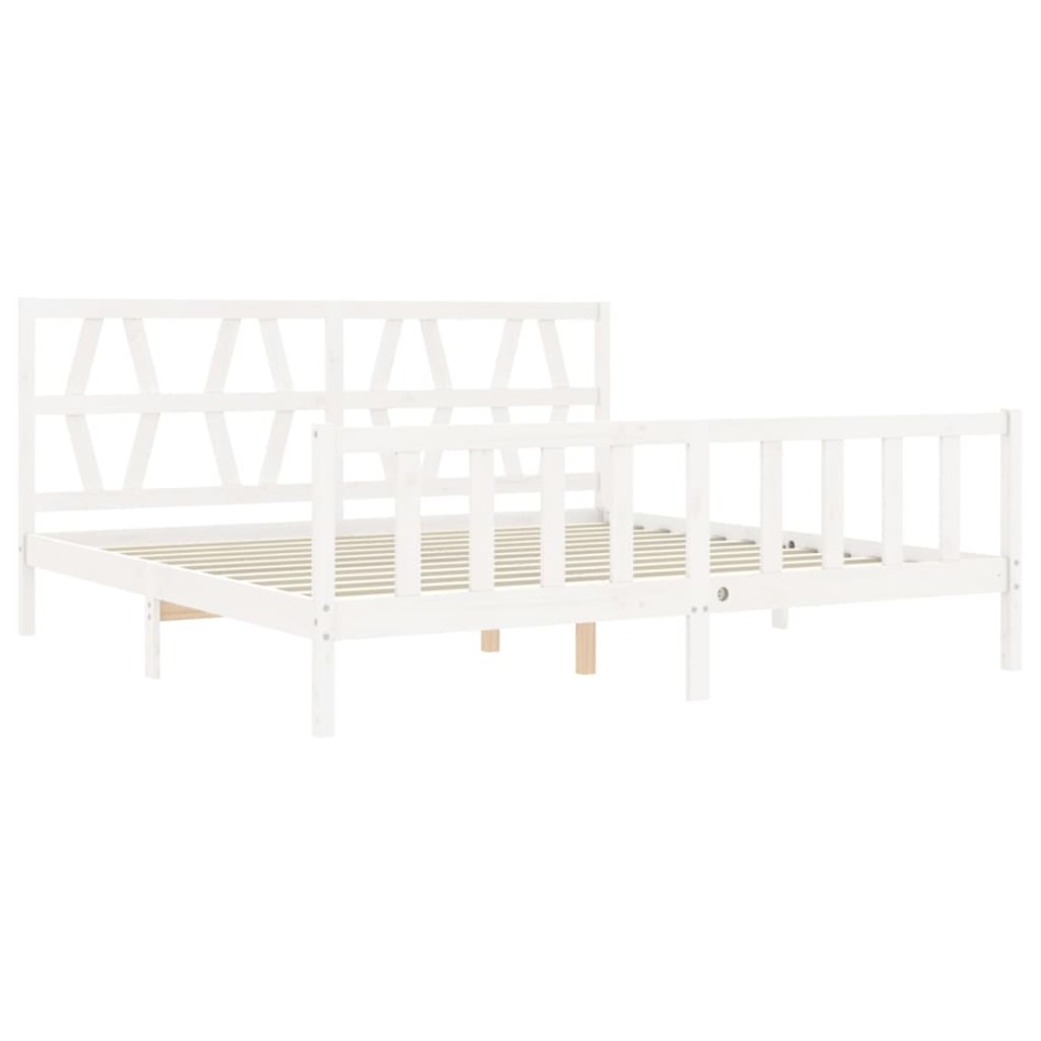 Estructura de cama con cabecero madera maciza blanco 200x200