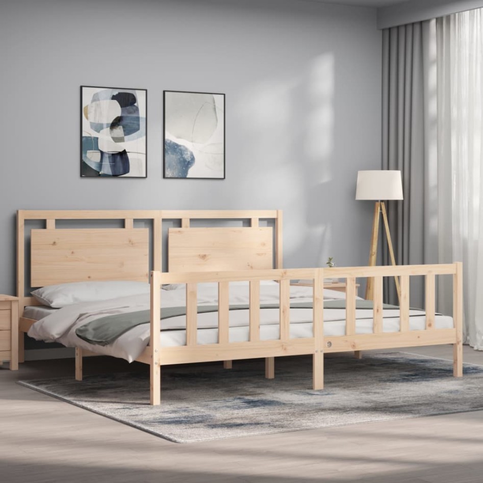 Estructura de cama con cabecero madera maciza 200x200