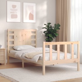 Estructura de cama con cabecero madera maciza 90x200