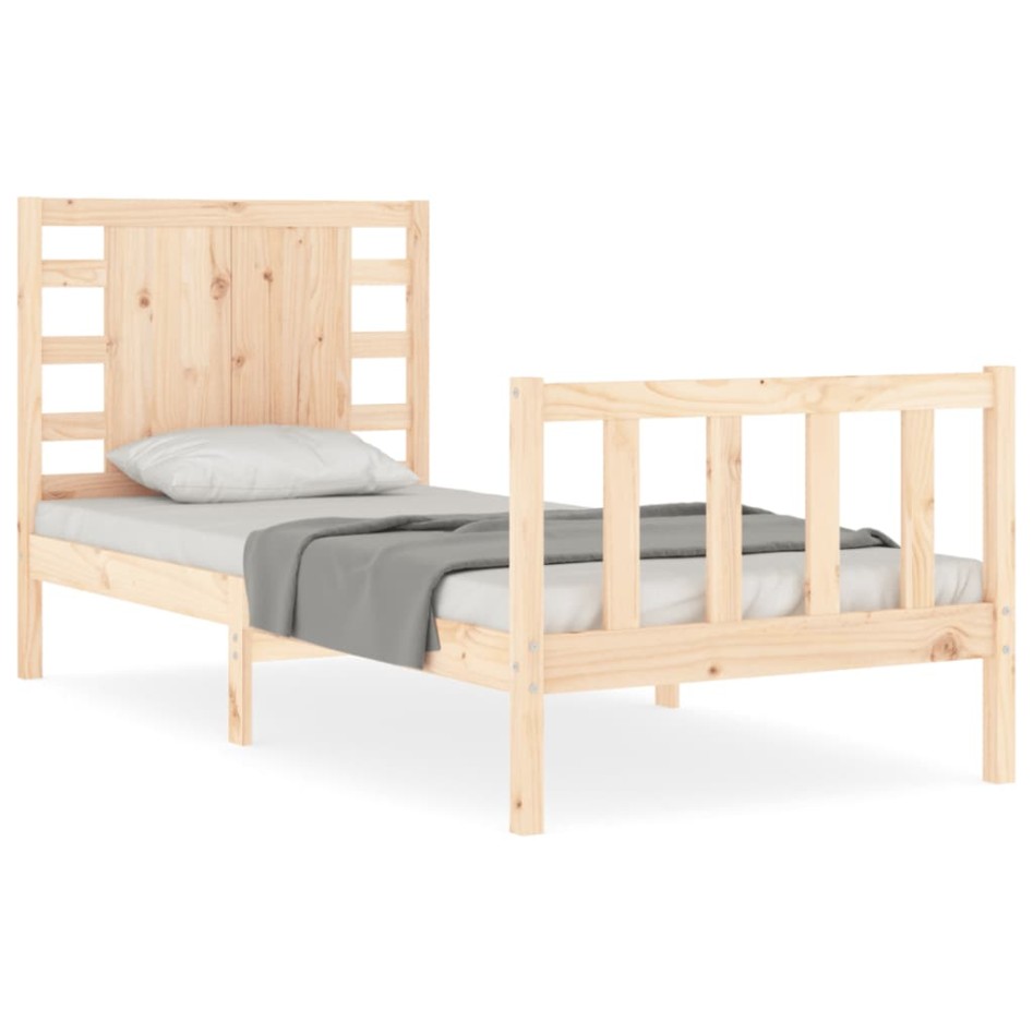 Estructura de cama con cabecero madera maciza 90x200