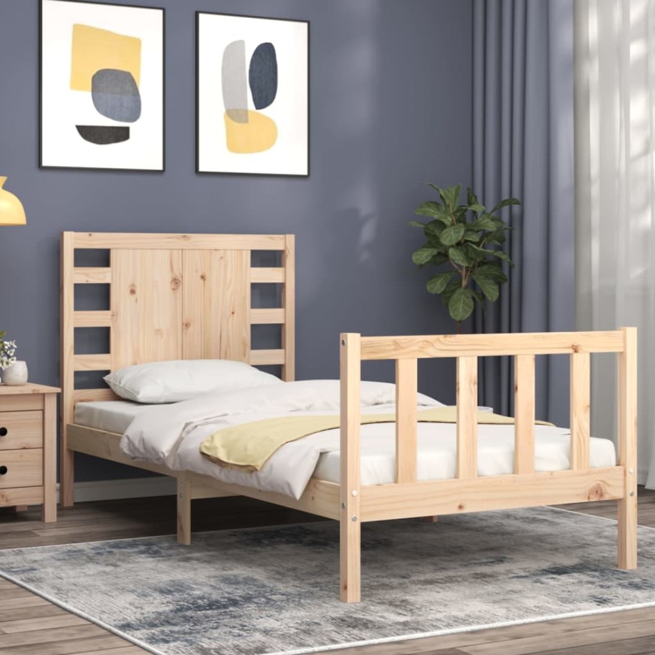 Estructura de cama con cabecero madera maciza 90x200