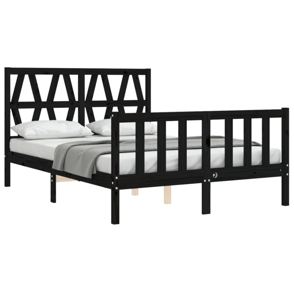 Estructura de cama con cabecero madera maciza negro 140x200