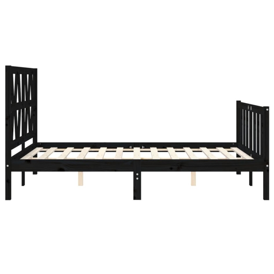 Estructura de cama con cabecero madera maciza negro 140x200