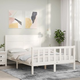 Estructura de cama con cabecero madera maciza blanco 140x190