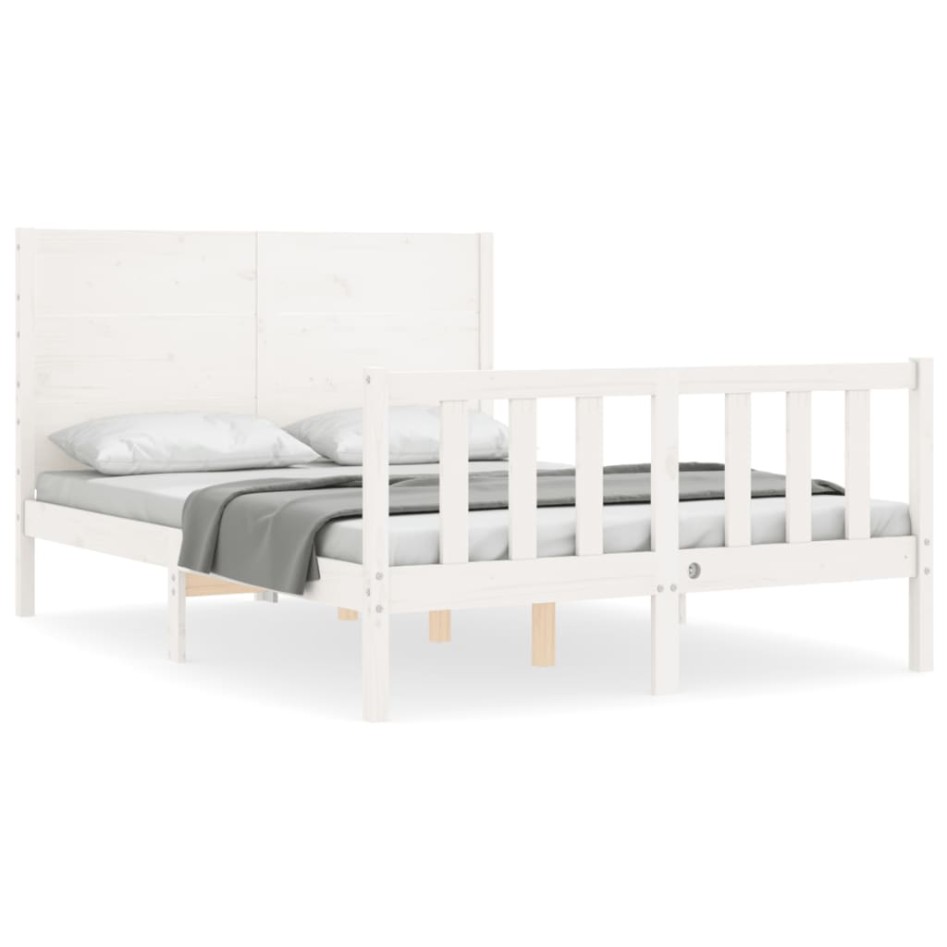 Estructura de cama con cabecero madera maciza blanco 140x190