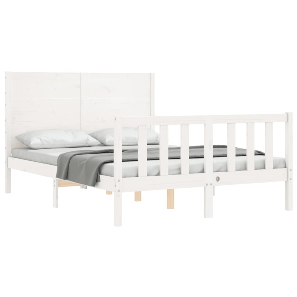 Estructura de cama con cabecero madera maciza blanco 140x190