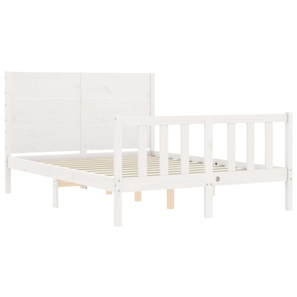 Estructura de cama con cabecero madera maciza blanco 140x190