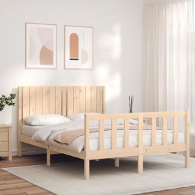 Estructura de cama con cabecero madera maciza 140x200