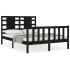 Estructura de cama con cabecero madera maciza negro 120x200