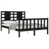 Estructura de cama con cabecero madera maciza negro 120x200