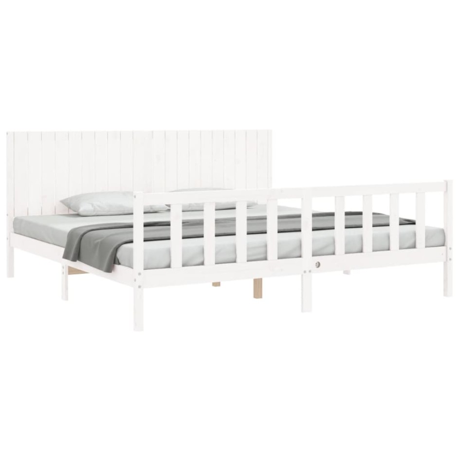 Estructura de cama con cabecero madera maciza blanco 200x200