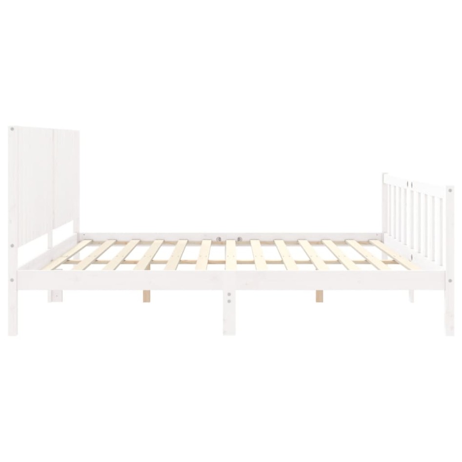 Estructura de cama con cabecero madera maciza blanco 200x200