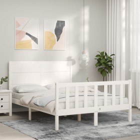 Estructura de cama con cabecero madera maciza blanco 120x200