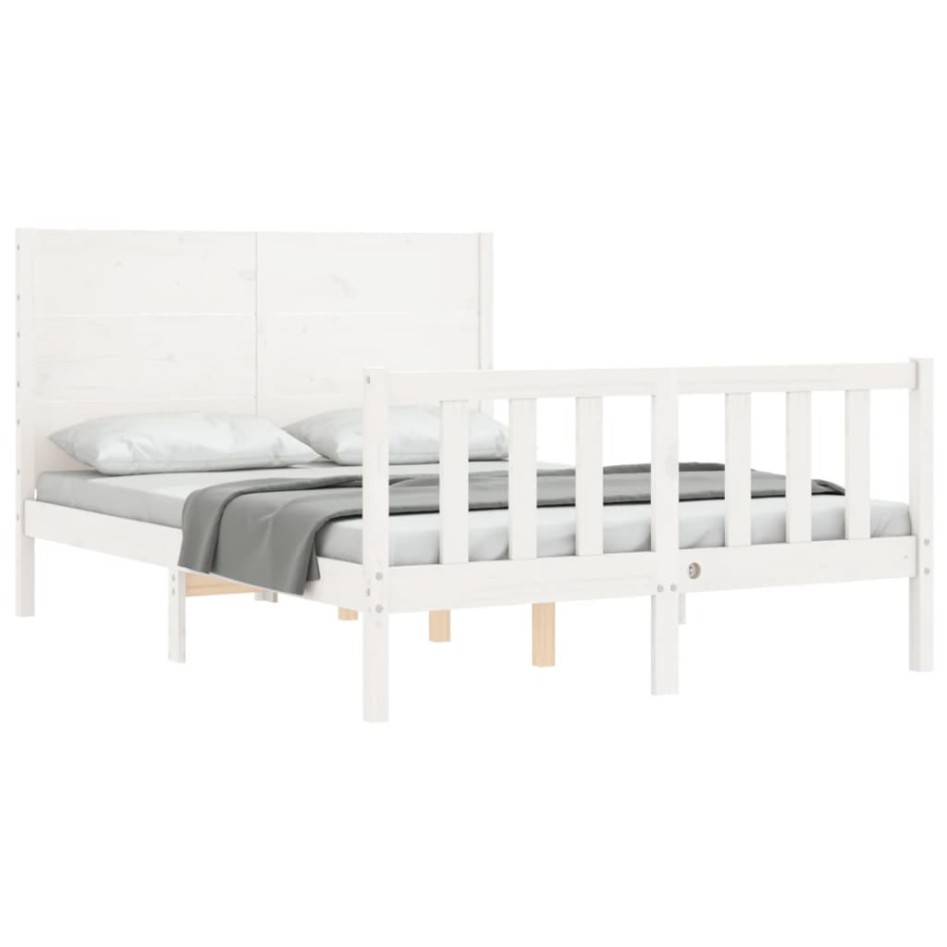 Estructura de cama con cabecero madera maciza blanco 120x200