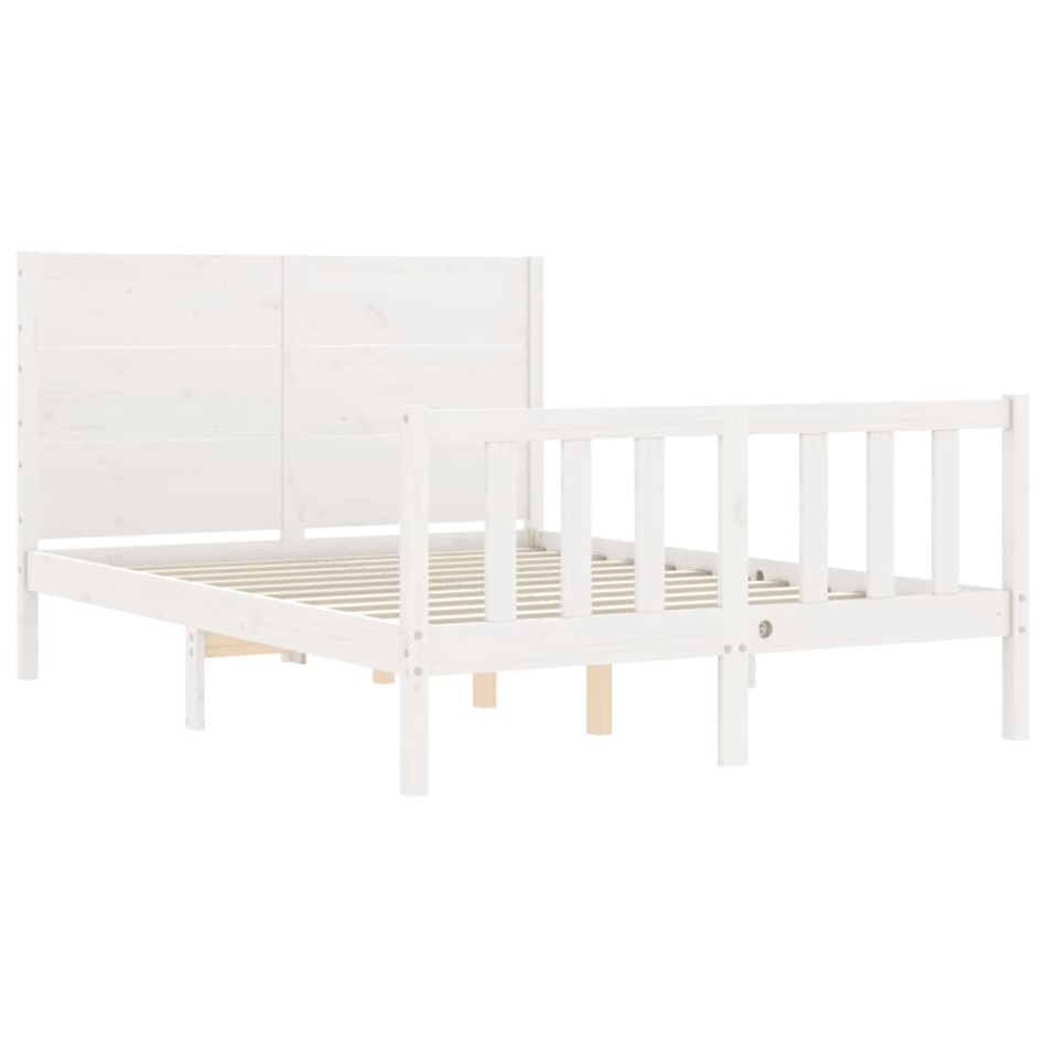 Estructura de cama con cabecero madera maciza blanco 120x200