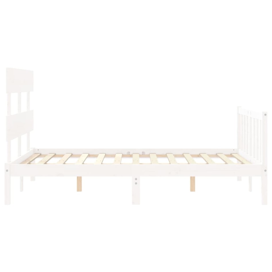 Estructura de cama con cabecero madera maciza blanco 140x190