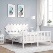 Estructura de cama con cabecero madera maciza blanco 140x190 cm