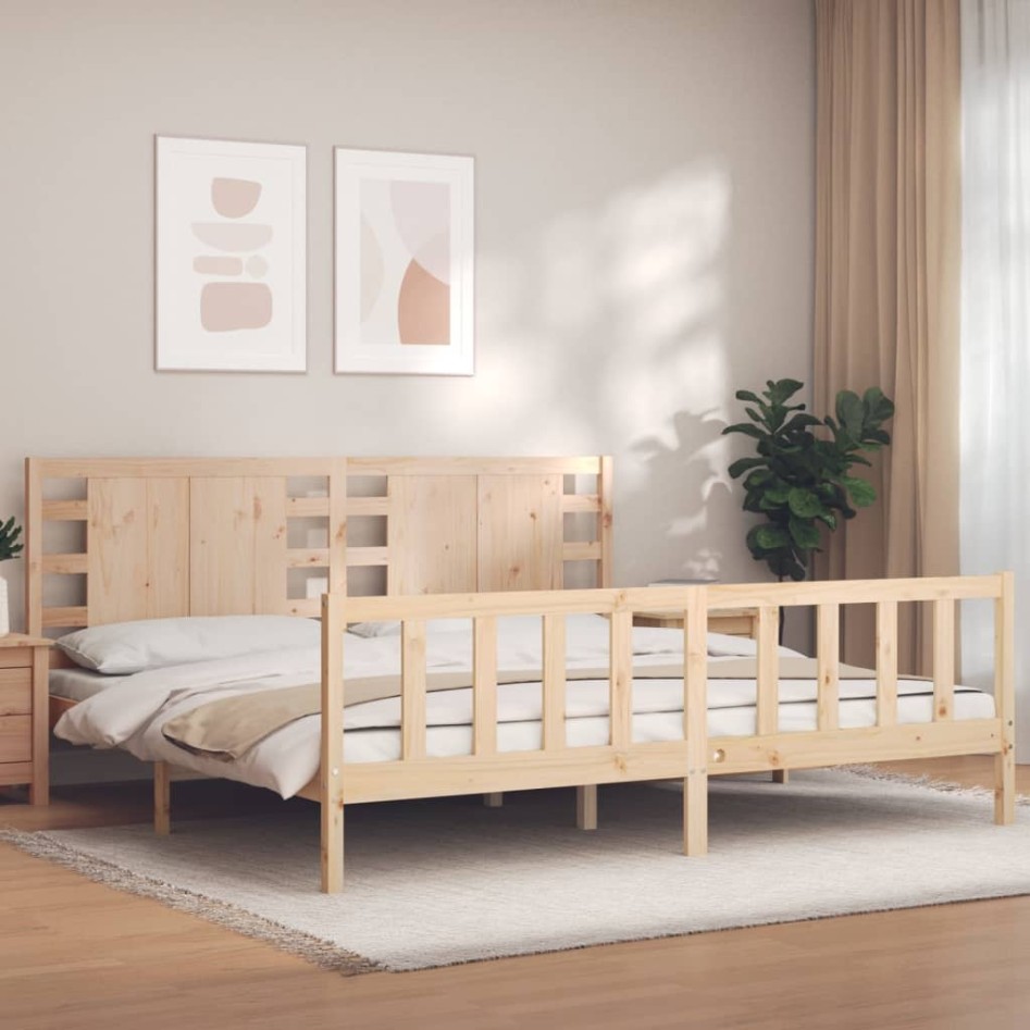 Estructura de cama con cabecero madera maciza 200x200