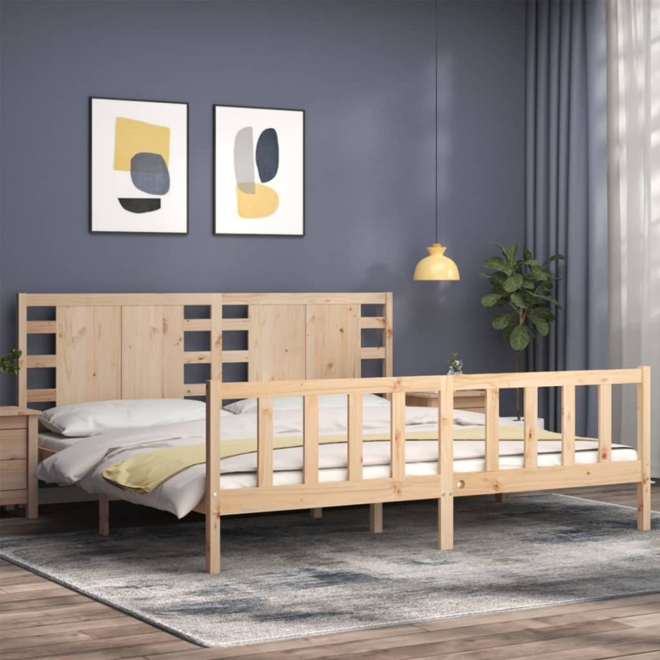 Estructura de cama con cabecero madera maciza 200x200