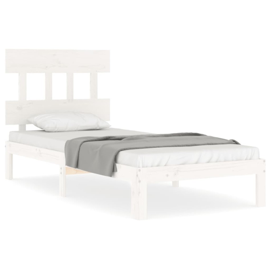 Estructura de cama con cabecero madera maciza blanco 90x200