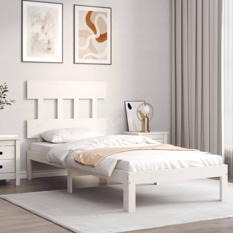 Estructura de cama con cabecero madera maciza blanco 90x200