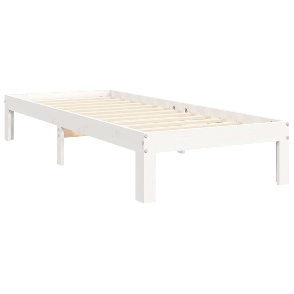 Estructura de cama con cabecero madera maciza blanco 90x200