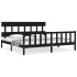 Estructura de cama con cabecero madera maciza negro 200x200