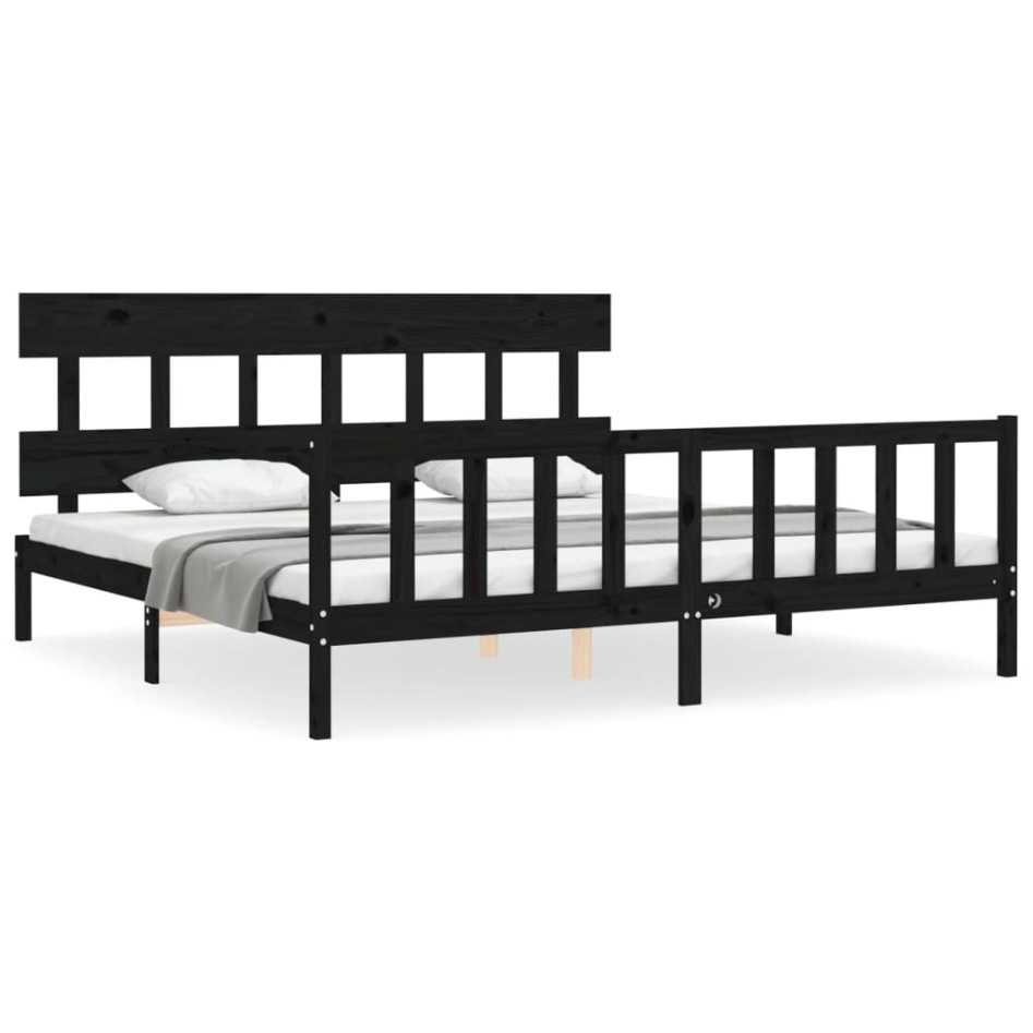 Estructura de cama con cabecero madera maciza negro 200x200