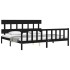Estructura de cama con cabecero madera maciza negro 200x200