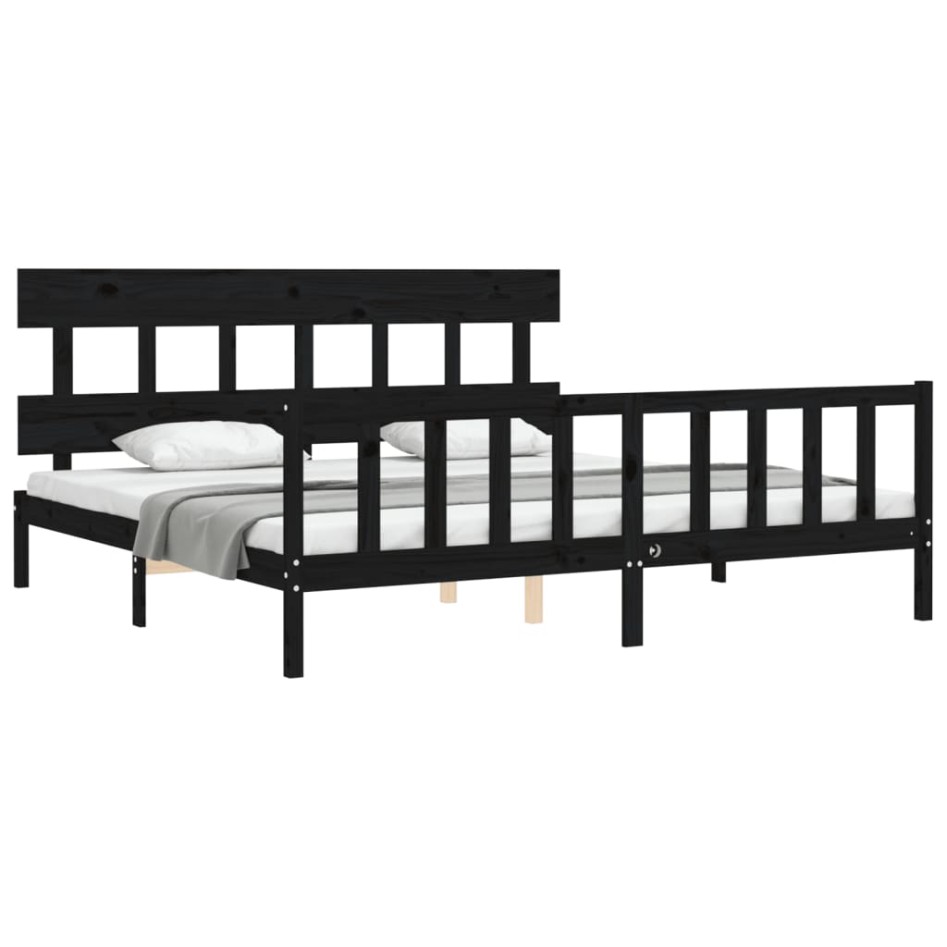 Estructura de cama con cabecero madera maciza negro 200x200